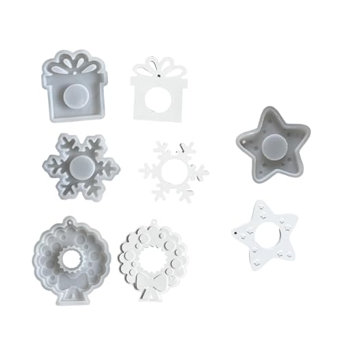 4pcs Weihnachtsthemen Silikonformen Stylish Geschenk Schneeflockensternkranz Geformt Anhänger Schimmelschmuck Schmuckzubehör Machen Accessoires von Asukohu
