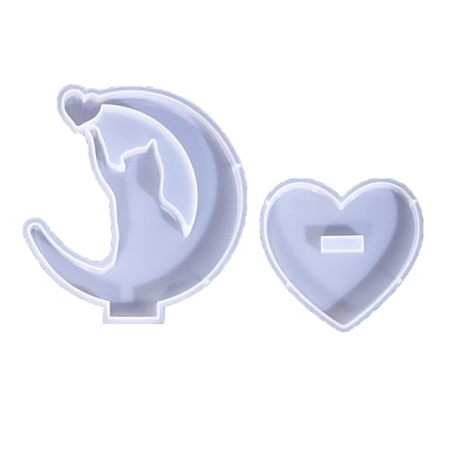 Animal Moon Silikonform Kaninchenkatze Harzschmuck Gussformen Mit Herzbasis Handgefertigte Desktop Dekorationen Handwerk von Asukohu