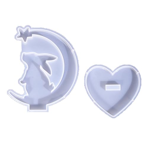 Animal Moon Silikonform Kaninchenkatze Harzschmuck Gussformen Mit Herzbasis Handgefertigte Desktop Dekorationen Handwerk von Asukohu