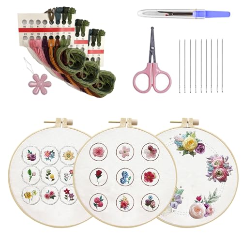 Asukohu Blumenstickerei-Kits, lustige Nadelspitzen-Kits mit Reifenfaden und Nadelstickerei, Starter-Kreuze, Stickerei-Set mit Blumenmuster Asukohu Blumenstickerei-Kits, lustige Nadelspitzen-Kits mit Reifenfaden und Nadelstickerei, Starter-Kreuze, Stickerei-Set mit Blumenmuster von Asukohu