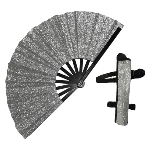Asukohu Glitzer Handfächer Eleganter Dekorativer Fächer Praktischer Tragetasche Riemen von Asukohu