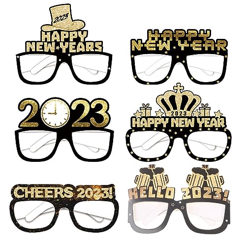 Asukohu Happy New Year Brillen 2023, 6/12 Stück, Foto-Requisiten, Weihnachtsdekoration, Silvesterparty, Feier, Papierbrille von Asukohu