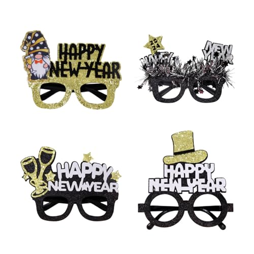 Asukohu Happy New Year Brillen 2024 5/4 Stück Fotokabinen-Requisiten, Weihnachtsdekoration, Silvesterparty, Feier, Zubehör von Asukohu