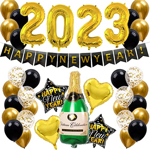 Luftballon "Happy New Year" 2023, Neujahrsparty, Weihnachtsfeier, Dekoration, Aluminiumballon, Foto-Hintergrund, Happy New Year 2023, Ballon von Asukohu