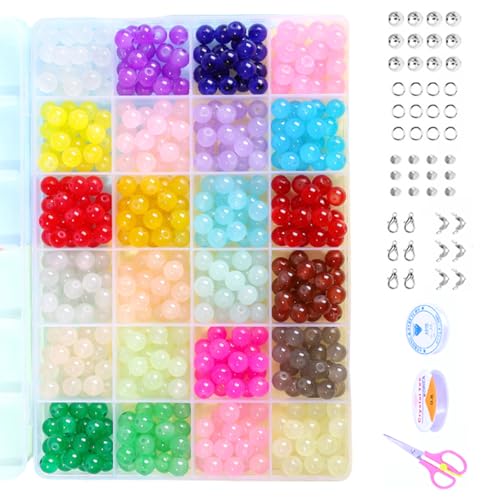 Schmuckherstellungs-Set, 8 mm, Glasperlen, bunte Armbänder, Schmuckzubehör für und Halsketten, Glas Schmuckherstellungs-Set, 8 mm, Glasperlen, bunte Armbänder, Schmuckzubehör für und Halsketten, Glas von Asukohu