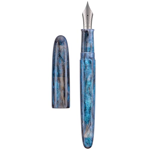 Asvine C80 Füllfederhalter, Nr. 8, 1,1 mm Feder, große Handarbeit, Kalligraphie, Kunst, Zeichenstift mit Konverter, Stiftetui, Sammlungs-Set (hellblauer Glitzer) von Asvine
