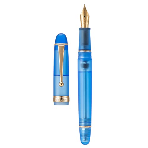 Asvine Füllfederhalter V126 Füllfederhalter mit feiner Spitze, Acryl, matt, transparent, blau, großes Fassungsvermögen, mit Geschenketui von Asvine