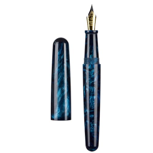 Asvine Fuliwen 017 Füllfederhalter, blauer Marmorharzstift, mittlere Feder, Schreibstift, Bürogeschenk von Asvine