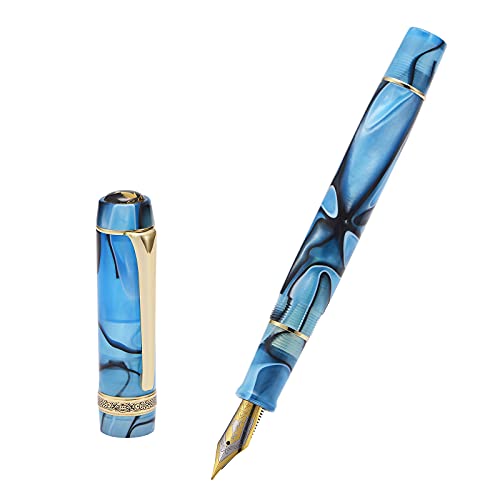 Asvine Kaigelu 316A Marmor Blau Acryl Füllfederhalter, Iridium Feine Spitze Klassischer Stift mit Tintenkonverter von Asvine