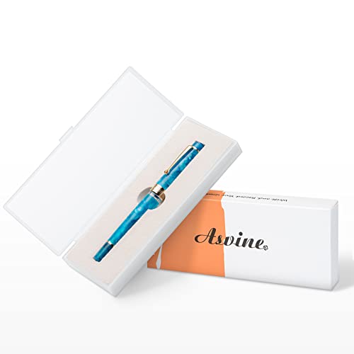 Asvine P20 Kolben Füllfederhalter Marmor Blau Harz, Iridium Feine Feder Gold Trim Smooth Writer Collection mit Etui Set, 1 Stück (1er Pack) von Asvine