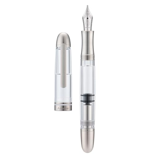Asvine P36 Titan-Füllfederhalter, Kolbenfüllung, Stummelfeder, 1,1 mm, Kalligraphie, Kunst, Zeichnen, klares Demonstrator, Acryl, mit Etui-Set Asvine P36 Titan-Füllfederhalter, Kolbenfüllung, Stummelfeder, 1,1 mm, Kalligraphie, Kunst, Zeichnen, klares Demonstrator, Acryl, mit Etui-Set von Asvine