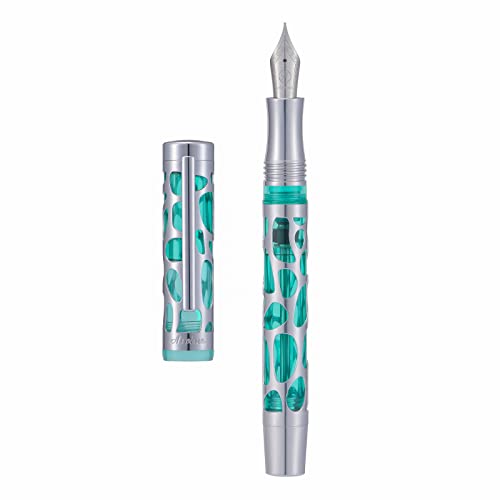 Asvine V169 Füllfederhalter mit mittelbreiter Spitze, Wassertropfen-Skelett, transparentes, grünes Acryl, Stiftetui-Set von Asvine