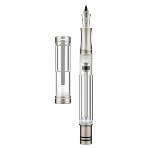 Asvine V200 Titan-Füllfederhalter, Vakuumfüllung, Bock mittlere Feder, transparent Acryl Füller, glattes Schreiben, Stiftetui-Set von Asvine