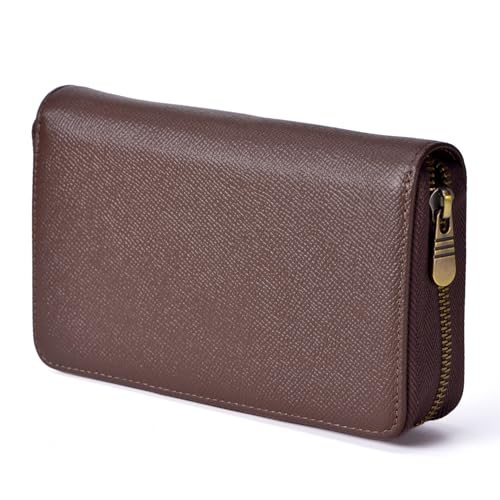 Füllfederhalter-Etui, echtes Leder, 10 geteilte Fächer, Kaffee, Tintenroller-Halter, handgefertigter Display-Organizer, Reißverschlusstasche, Kaffee, Mit Reißverschluss von Asvine