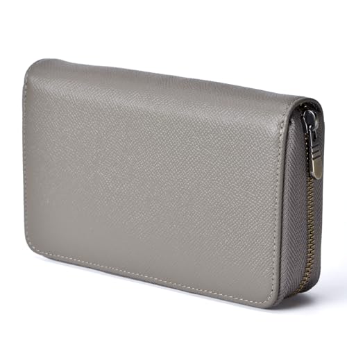 Füllfederhalter-Etui, echtes Leder, Stifteetui, 10 geteilte Fächer, grau, Tintenroller-Halter, handgefertigtes Display, Organizer, Reißverschlusstasche von Asvine