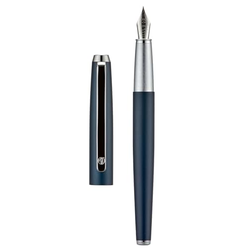 HongDian 525 dunkelblauer Füllfederhalter, extra feine Feder, klassischer Stift, inklusive Stiftetui aus Metall und nachfüllbarem Konverter von Asvine