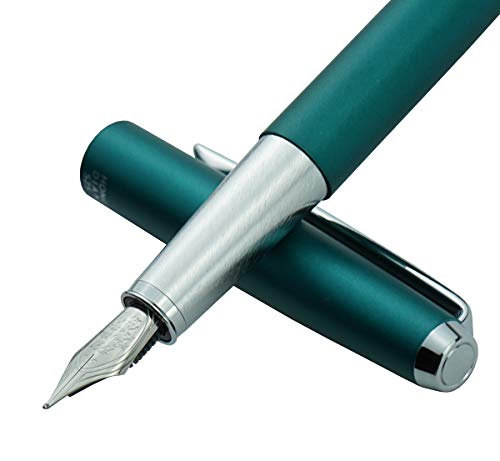HongDian Füllfederhalter aus Metall, gebogene Feder, Kalligraphie-Stift, 0,6 mm, mit Konverter und Metallbox, Grün von Asvine