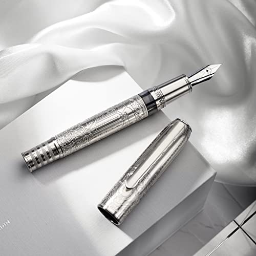 ASVINE Hongdian 100 Silber Stahl Kolben Füllfederhalter, Iridium Extra feine Spitze, Kalligraphie, glattes Schreiben, schöner Schreibstift für Männer und Frauen, Silber-100 ASVINE Hongdian 100 Silber Stahl Kolben Füllfederhalter, Iridium Extra feine Spitze, Kalligraphie, glattes Schreiben, schöner Schreibstift für Männer und Frauen, Silber-100 von Asvine