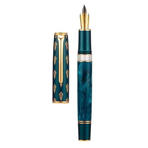 Hongdian N7 Blau Pfau Harz Kolben Füllfederhalter, Iridium Feine Feder Klassischer Stift, Glatt Schreibstift mit Metallbox von Asvine