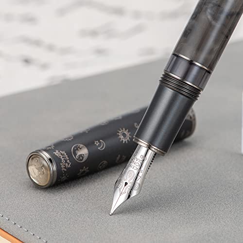 Asvine Hongdian N7 Grau Harz Kolben Füllfederhalter Kaninchenkappe, Iridium Medium Nib Klassischer Stift Glatt Schreibstift mit Metallbox von Asvine