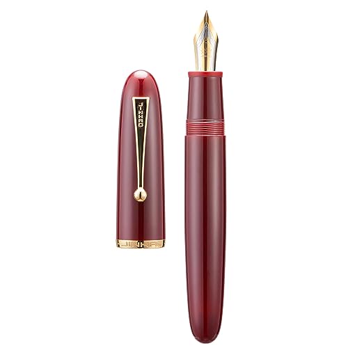 Asvine Jinhao 9019 Füllfederhalter, Dadao Serie #8, mittlere Feder, roter Acrylschaft mit goldenem Clip, großer Schreibstift, (3HFBSGFRSGMHDNTRH) von Asvine