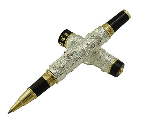 Jinhao Tintenroller, handgefertigt, silberfarbener Drachen-Kugelschreiber, glatte Signatur- und Kalligraphie-Stifte, Kugelschreiber, Business-Stifte, Geschenk mit schwarzer Mine Jinhao Tintenroller, handgefertigt, silberfarbener Drachen-Kugelschreiber, glatte Signatur- und Kalligraphie-Stifte, Kugelschreiber, Business-Stifte, Geschenk mit schwarzer Mine von Asvine
