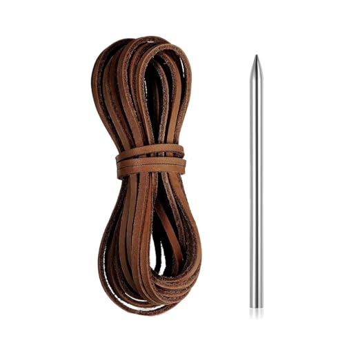 9,1 m flache Echtlederschnur, Lederband, 4 mm Lederstreifen, geeignet zum Weben, Flechten, Schuhen, Schmuckherstellung und Basteln (inklusive 1 Spitzennadel) (braun) von Asweir