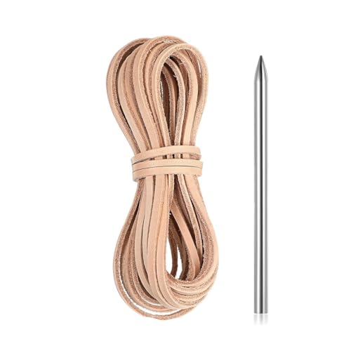 9,1 m flache Echtlederschnur, Lederband, 4 mm Lederstreifen, geeignet zum Weben, Flechten, Schuhen, Schmuckherstellung und Basteln (inklusive 1 Spitzennadel) (cremefarben) von Asweir