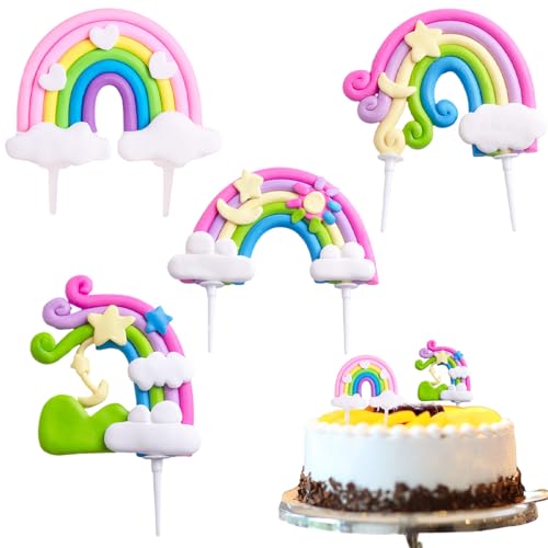 4 Stück Kuchendekorationen, Regenbogen-Kuchendekoration, Wolken-Kuchenzubehör für Kinder, Jungen, Mädchen, Geburtstagsparty von Aswewamt