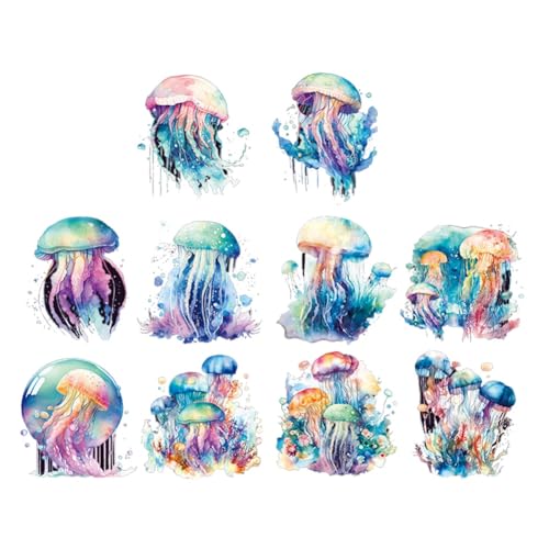 Asyduey 10 Stück Aufkleber-Handbuchaufkleber für Mädchen, Quallenaufkleber, PET, Wasserfest, Goldfarben, Holografische Umrisse, Lebendige Farben, Glitzernde Aufkleber von Asyduey