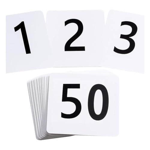 Asyduey 50 Stück Tischnummern 1-50, 3,7 X 4 Große Tischnummern, Doppelseitige Tischnummernkarten - für Hochzeitsempfänge im Restaurant von Asyduey