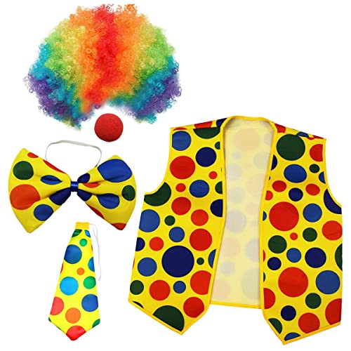 Asyduey 5Er-Pack Clown-KostüM-Set, Clown-PerüCke, Nasenweste für Cheer, Halloween, Cosplay, Partys, Karneval, Verkleidung von Asyduey