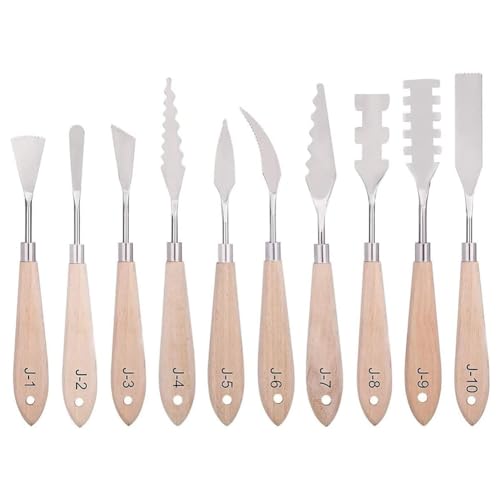 Asyduey Malmesser-Set – 10-Teilig, Edelstahl-Spachtel, Palettenmesser, Malwerkzeuge, Metallmesser, Holzgriff, Langlebig, Einfach zu Installieren von Asyduey