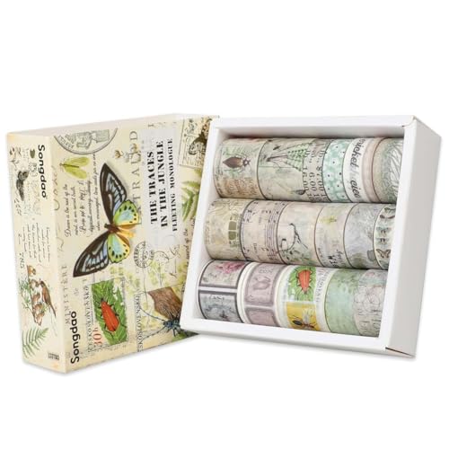Asyduey Vintage Washi Tapes Set, 20 Rollen Bastelband Blumen Schmetterling Botanische Washi Masking Tape Rolle Beschreibbares Dekoband von Asyduey