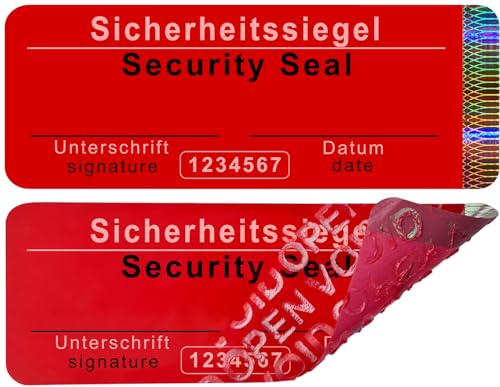 1000 Stk – Sicherheits-Siegel mit Seriennummer ohne Rückstände - 70x25mm rot, beschreibbar – Sicherheitssiegel, Sicherheitsetiketten, selbstklebende Siegelaufkleber, Verschlusssiegel, security label von Atairs