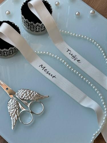 Personalisierte Söz Schleife – Weiße Grogrenband mit Wunschname & Schrift – Verlobungsband mit Perlen – Türkische Hochzeit Deko (Mit fallenden Perlen) von Atatug