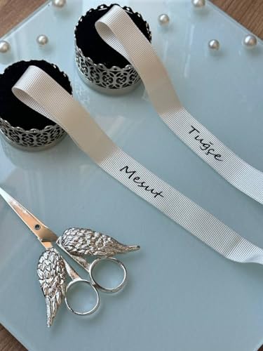 Personalisierte Söz Schleife – Weiße Grogrenband mit Wunschname & Schrift – Verlobungsband mit Perlen – Türkische Hochzeit Deko (Ohne Perlen) von Atatug