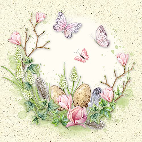 20 Servietten Schmetterlinge um Frühlingsszene | Ostern | Eier | Tiere | Frühling |Tischdeko | Decoupage | Serviettentechnik 33x33cm von Atelier