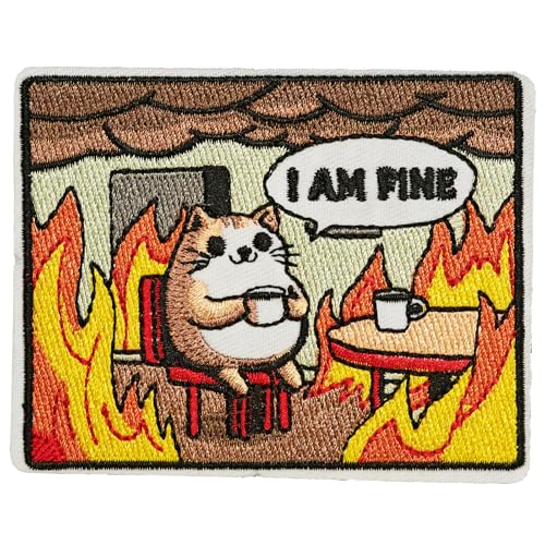Atensils Aufnäher, Motiv: Katze, Aufschrift "I am Fine in Fire", zum Aufbügeln oder Aufnähen, perfekt für Rucksäcke, Jeans, Jacken, Hüte und Kleidung, niedlich, lustig, cool, bestickte Applikationen Atensils Aufnäher, Motiv: Katze, Aufschrift "I am Fine in Fire", zum Aufbügeln oder Aufnähen, perfekt für Rucksäcke, Jeans, Jacken, Hüte und Kleidung, niedlich, lustig, cool, bestickte Applikationen von Atensils