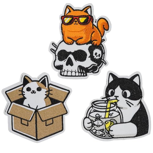 Atensils Aufnäher mit Katzenmotiv, zum Aufbügeln oder Aufnähen, perfekt für Rucksäcke, Jacken, Hüte und Kleidung, niedlich, lustig, cool, bestickte Applikationen von Atensils
