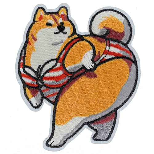 Atensils Hundeaufnäher, sexy Shiba Inu, zum Aufbügeln oder Aufnähen, perfekt für Rucksäcke, Jeans, Jacken, Hüte und Kleidung, niedlich, lustig, cool, bestickte Applikationen von Atensils