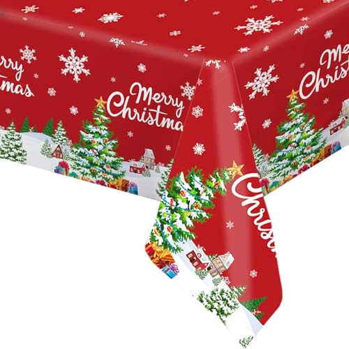 Tischdecke Weihnachten - 137 * 274 cm Weihnachten Tischdecke Schneeflocken Rot Kunststoff Weihnachtstischdecke für Tischdecke Weihnachten Winterparty Tischdekoration von Athem