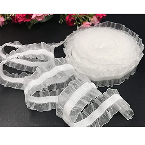 Spitzenbesatz, 2 Yards, 2,5 cm, Organza-Rüschen, elastischer Spitzenbesatz, Samtband, Stretchband for Kleidungsstücke, handgefertigtes Nähen, Patchwork(White) von AthuAh