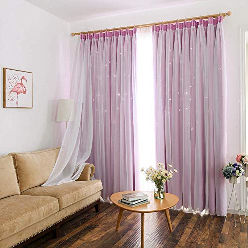 Jnday Vorhang vorhänge Doppelschicht-verdunklungsvorhänge,Prinzessin Stil Durchbrochene Sterne vorhänge,Für Kinderzimmer Mädchen Schlafzimmer Bay-Fenster-A Weiche Elegant 300x250cm(118x98inch) A von Atlantis