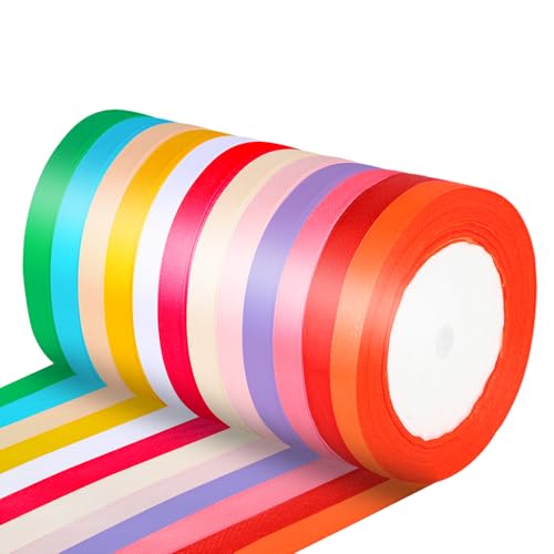 Atliberswo - 12 Geschenkband - Seidenbänder Bunt - Satinband - Seidenband - Polyesterband, geeignet für Hochzeitsdekorationen, Festtagsdekorationen, Geschenkverpackungen usw(22 m × 1 mm) von Atliberswo