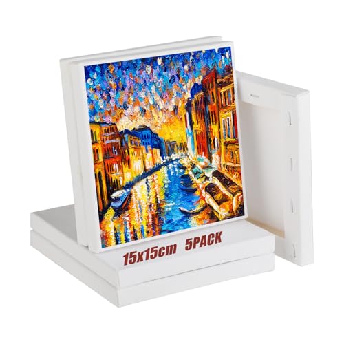 Atliberswo 5 Stück Leinwände zum Bemalen Klein Set - Mini leinwand keilrahmen 15x15 cm - für acrylfarben für Künstler, Amateure, Anfänger, Kinder für Acryl-, Aquarell-, Ölfarbe von Atliberswo