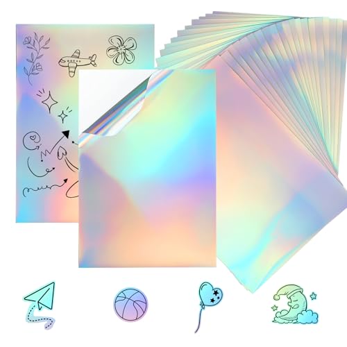 ​Atliberswo Premium Holografische Folie PET A4-20 Blatt transparente Laserfolie mit Schutzbeschichtung für Industrie & Kreativprojekte von Atliberswo