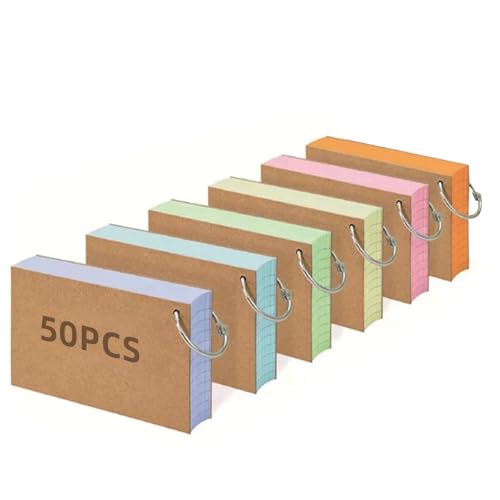 Lernkarten – 300 Stück, 5 x 8 Zoll – liniert, 110 g/m², 6 Farben, mit 6 Ringen zum Binden und 10 Umschlägen aus Kraftpapier, ideal für Schule, Büro, Notizen und Präsentationen von Atliberswo