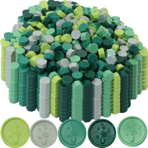 Atopbb Siegelwachsperlen für Wachssiegelstempel, grüne Wachsperlen-Set mit 5 Farben, perfekt für Geschenkversiegelung, Buchstabenwachsversiegelung, 250 Stück, grüne Mischung von Atopbb
