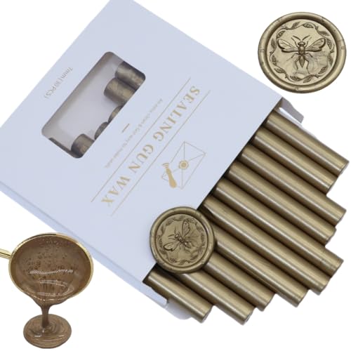 Wachs Seal Sticks, Atobpp 10pcs Wachs Seal Sticks Klebepistole Dichtung WachsSticks für WachsSeal Stempel, Buchstaben Wachs SealSticks für 0.43'' Klebepistole WachsSealSticks (Bronz gold) von Atopbb